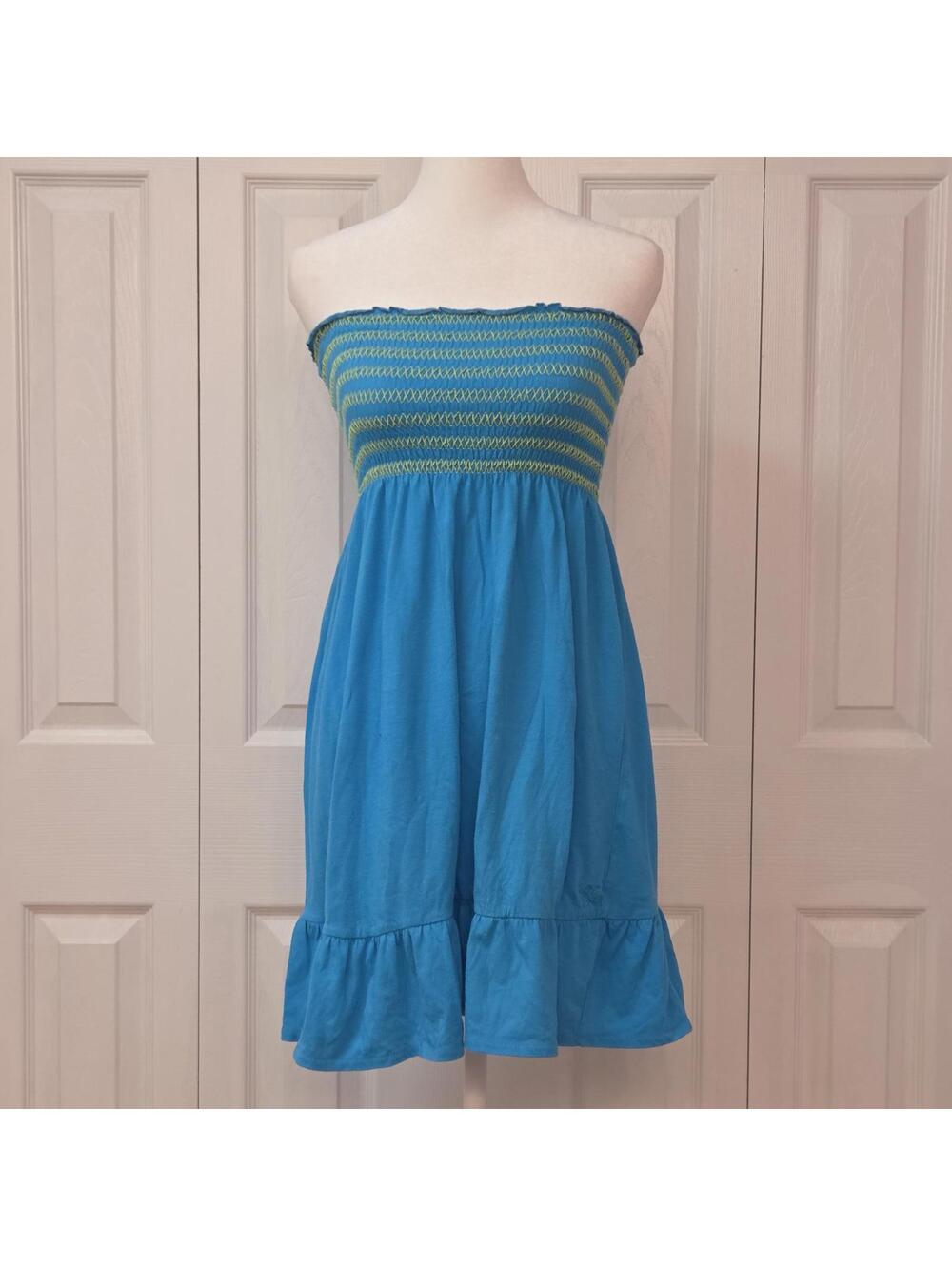 Vintage Y2K Turquoise Mini Tube Dress Size 1 (XS) Smocked Strapless Boho Summer
